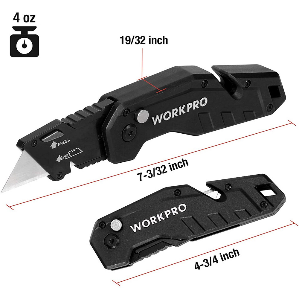 WORKPRO Folding Utility Knife Box Cutter with Belt Clip Quick-Change Blade Black gallery