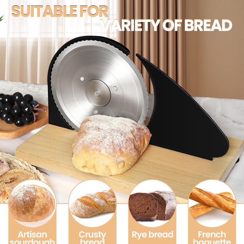 Manual Bread Slicer - Adjustable Thickness, Hand Crank, Serrated Blade | Pa gallery