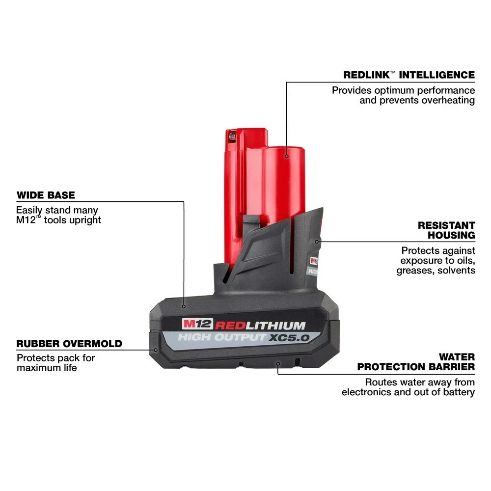 Milwaukee M12 High Output XC5.0 Lithium-Ion Battery 2 Pack - Red (48-11-2450) gallery