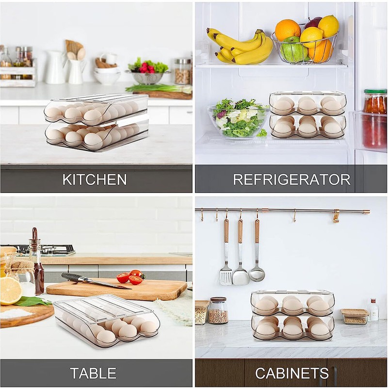 Set of 2 Auto Rolling Storage Container 18 Egg Tray Fresh Storage Box For Fridge gallery