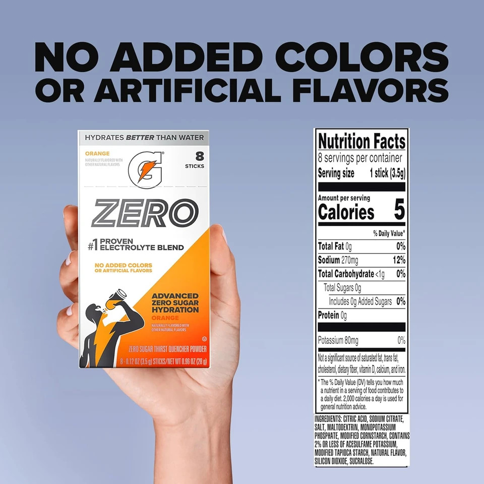 GATORADE G ZERO POWDER, Orange SUGAR FREE Packets 10 Single Packets QUICK STICKS gallery