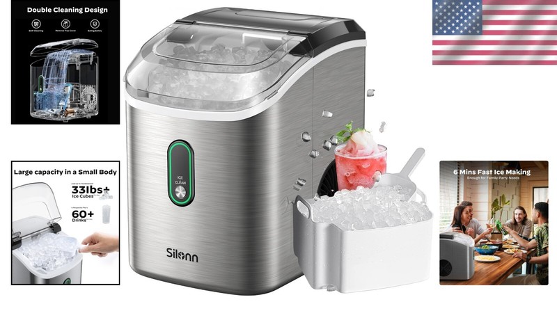 Sleek Nugget Ice Maker: 33lbs Per Day, Self-Cleaning Function, Steel Finish gallery