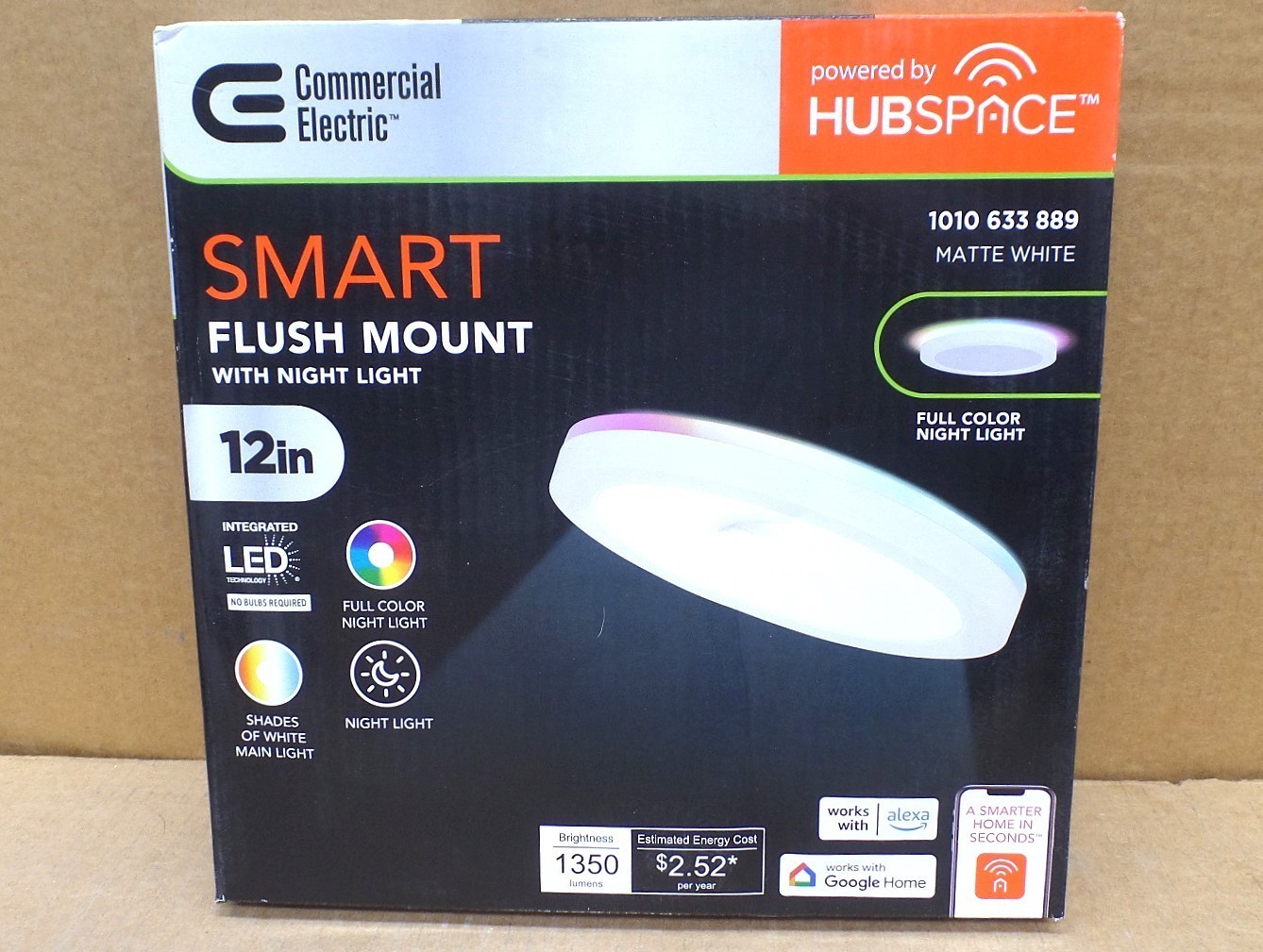 COMMERCIAL ELECTRIC 12" HUBSPACE SMART CCT RGB SELECTABLE LED FLUSH MOUNT WHITE gallery