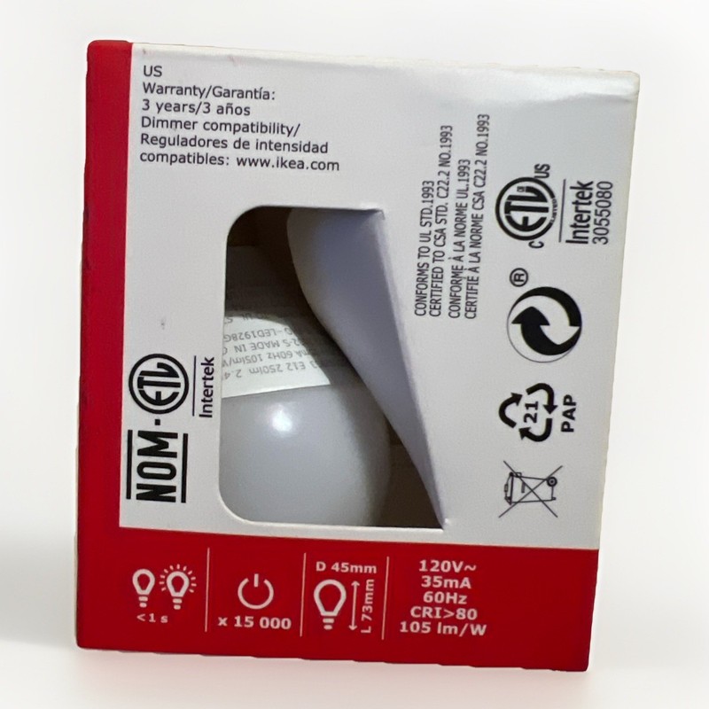 IKEA RYET LED Bulb E12 250 Lumen Globe Opal 2700 K / 2 Pack New! gallery