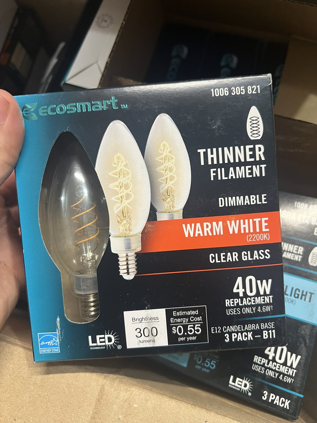 (3-Pk) EcoSmart LED Vintage Edison Light Bulb Warm White 2200K B11 40W gallery