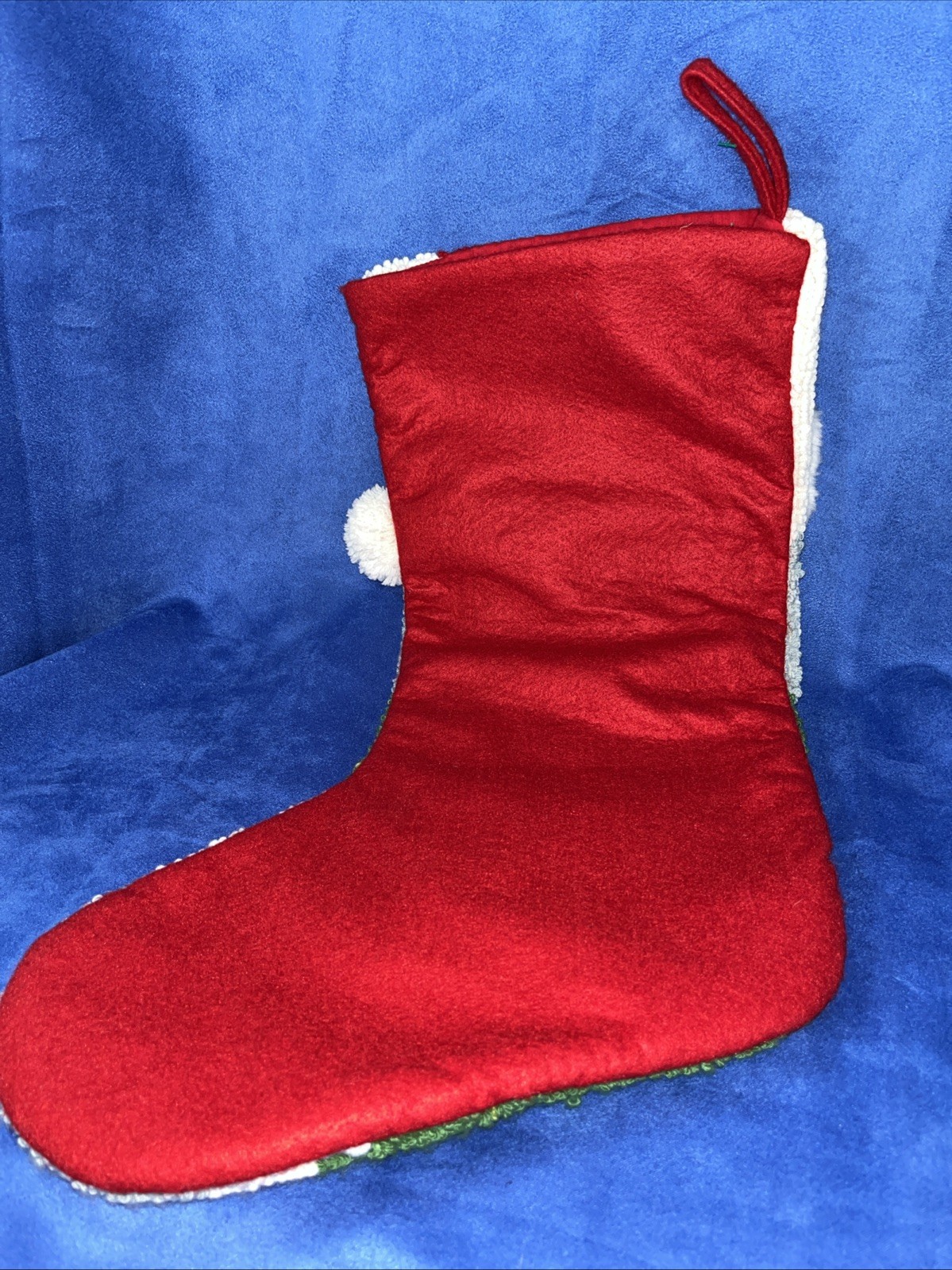 Vintage Christmas Stocking Punch Needle SNOWMAN Red Felt Back Needlepoint 19” gallery