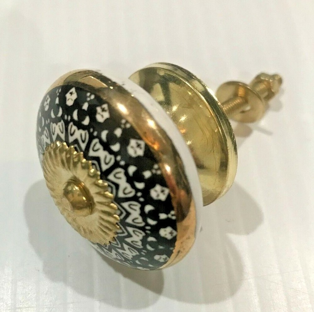6 Handpainted Ceramic Drawer Pull Mandala Pattern Gold Accents
