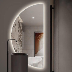 Dimmable Half Moon Bathroom Mirror with Anti-Fog & Touch Switch, 24x47in