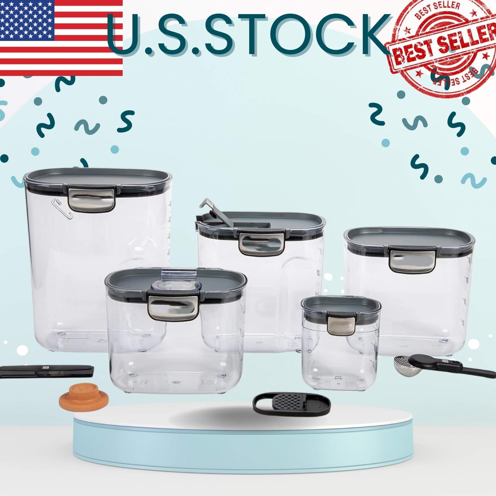 9-Piece Airtight Food Storage Container Set, Clear Plastic Canisters with Access gallery