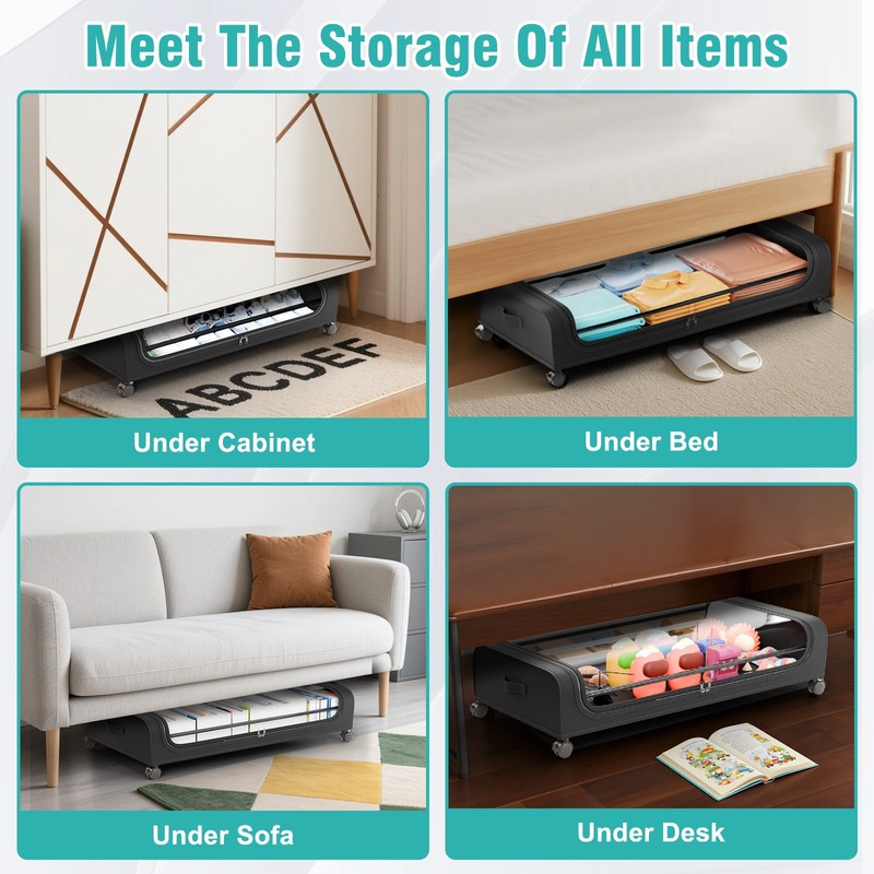 Rolling Under Bed Storage Bags 4 Pack Fabric Underbed Containers with Reinforced gallery
