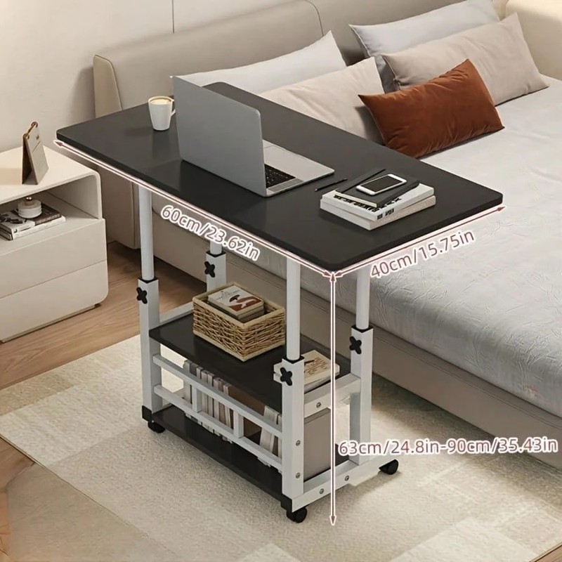 Adjustable Height Rolling Desk with Storage Shelves Mobile Laptop Stand Black gallery