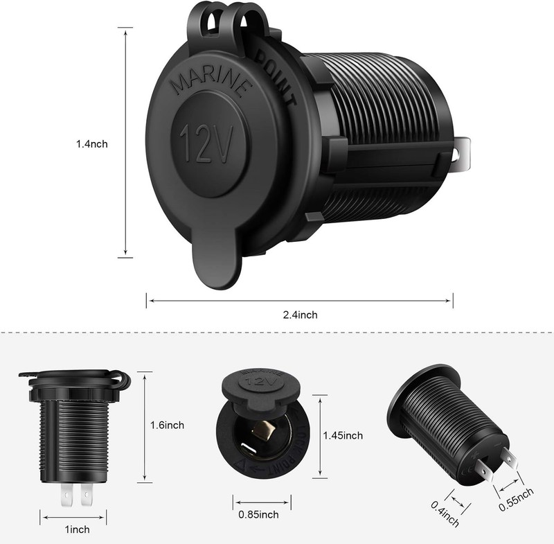 12V Waterproof Cigarette Lighter Socket - Durable Power Outlet with 40-Inch Wire gallery