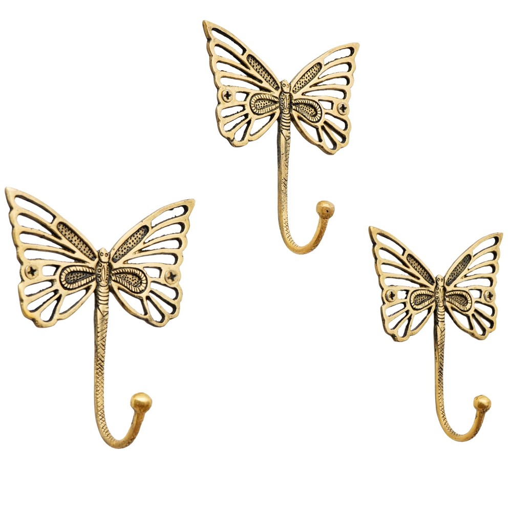 33 Lb. Solid Brass Butterfly Wall Hooks - Vintage Gold Decorative Hooks for C...