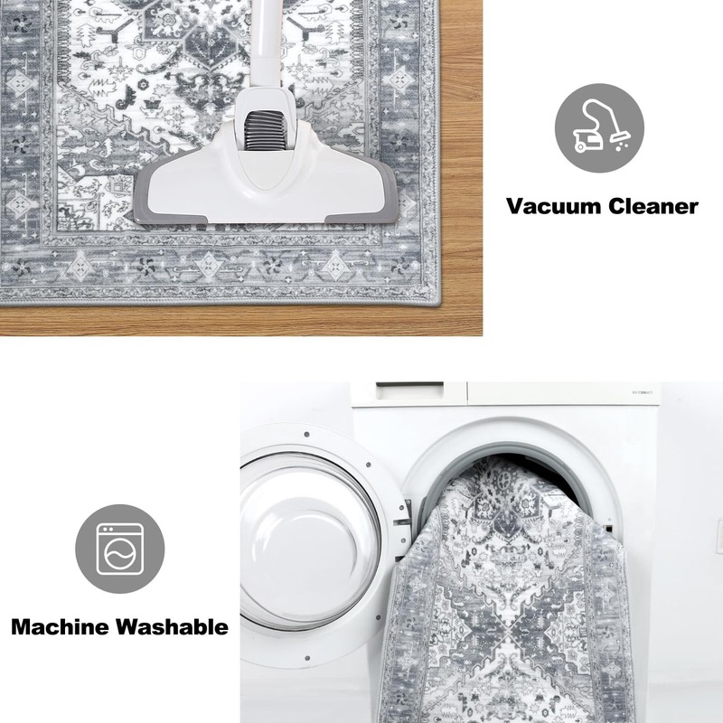 Yamaziot Boho Washable Kitchen Rugs Sets of 3, 20"x32"+20"x47"+20"x59", Grey gallery