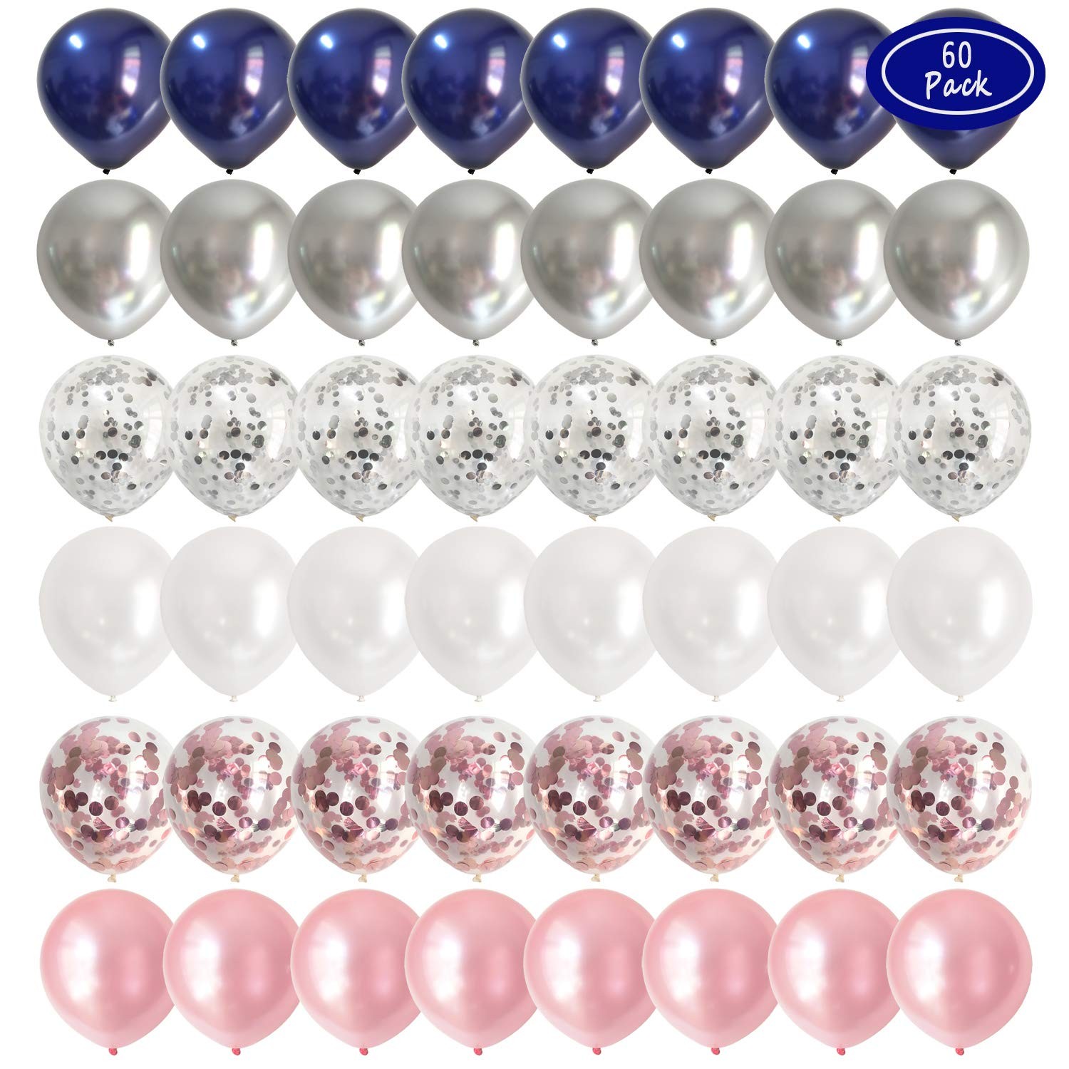 Navy Blue Chrome Balloons with Rose Gold Confetti for Graduation Bachelorette gallery