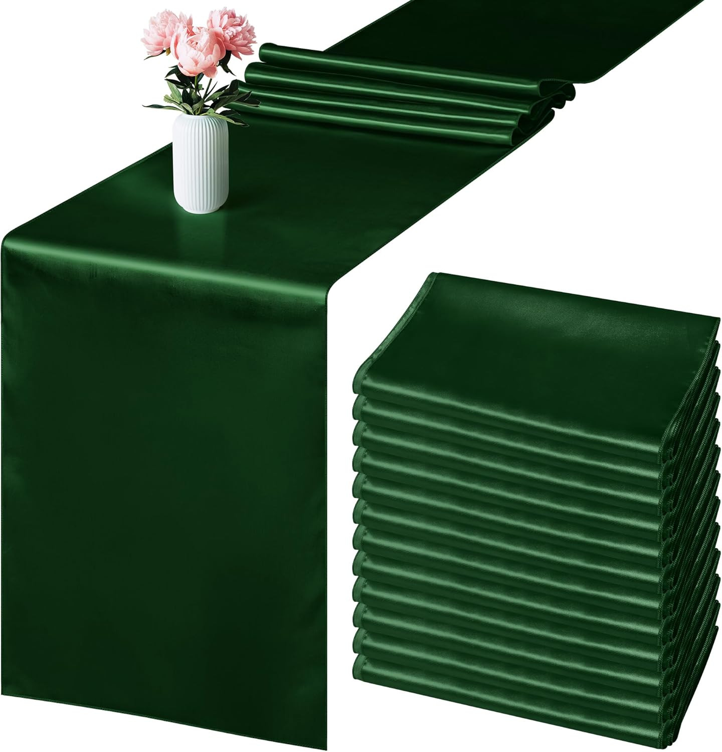 12 Pack Satin Table Runner 12 X 108 Inch Forest Green Long Wedding Satin Silk Ta gallery
