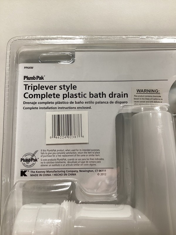 Plumb Pak PP64W Polished Chrome Plastic White Bath Drain Assembly 1-1/2 in. gallery