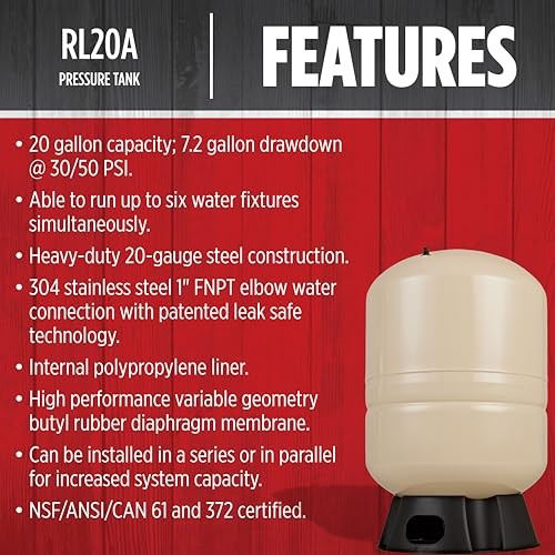 RL20A - 20-Gallon Vertical Pre-Charged Pressure Tank with 20 Gallon Vertical gallery