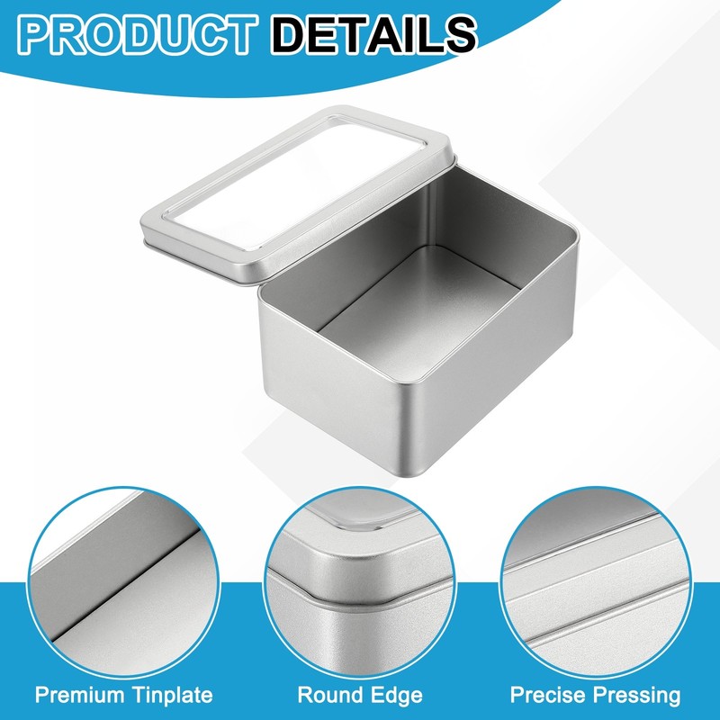 5.1 x 3.7 x 2.4 Inch Rectangular Storage Tins Box with Lid Window gallery