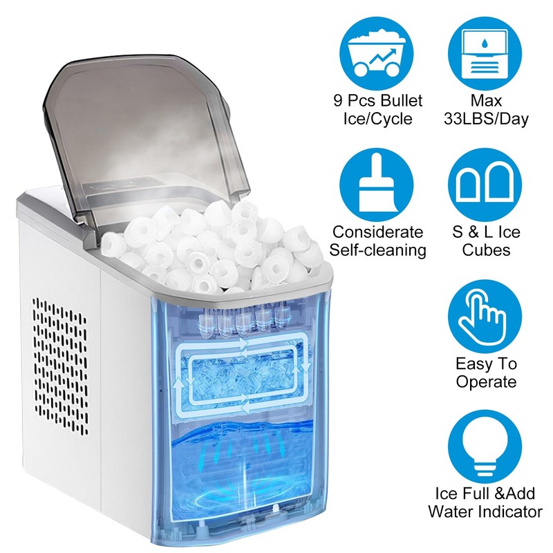 Countertop Ice Maker with Scoop 9 Cubes Ready in 6 Mins 33Lbs/24H Self-cleaning gallery