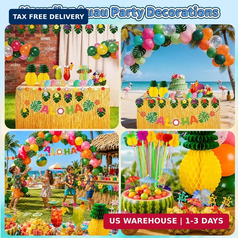 200 Pcs Aloha Luau Party Decorations Set, Hawaiian Tropical Summer Beach Party S gallery