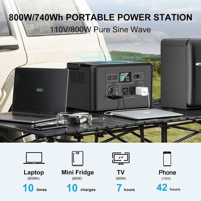800W Portable Power Station Solar Generator for Camping with 100W Solar Panel gallery