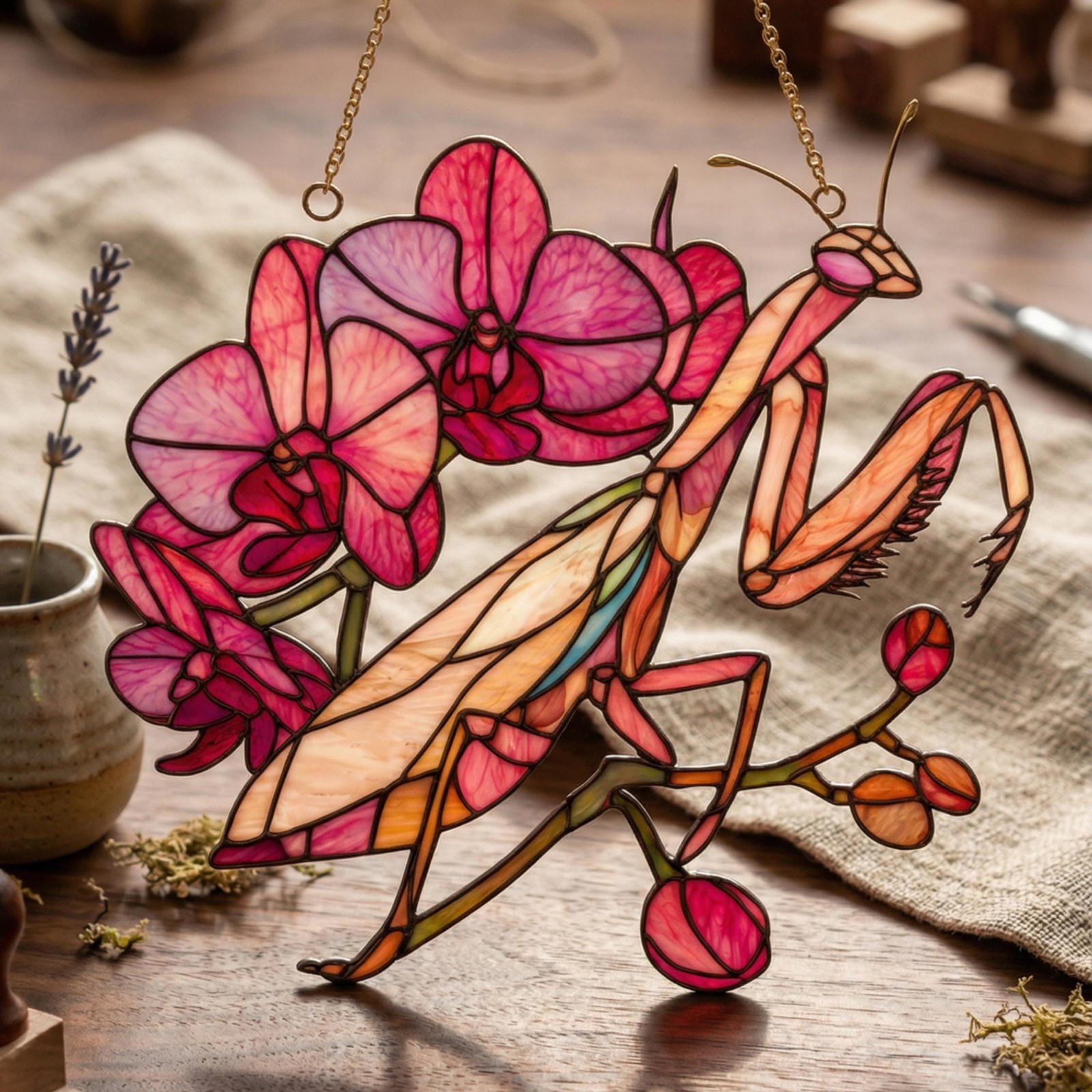 Custom Praying Mantis Acrylic Suncatcher – Orchid Mantis Window Hanging – Insect gallery