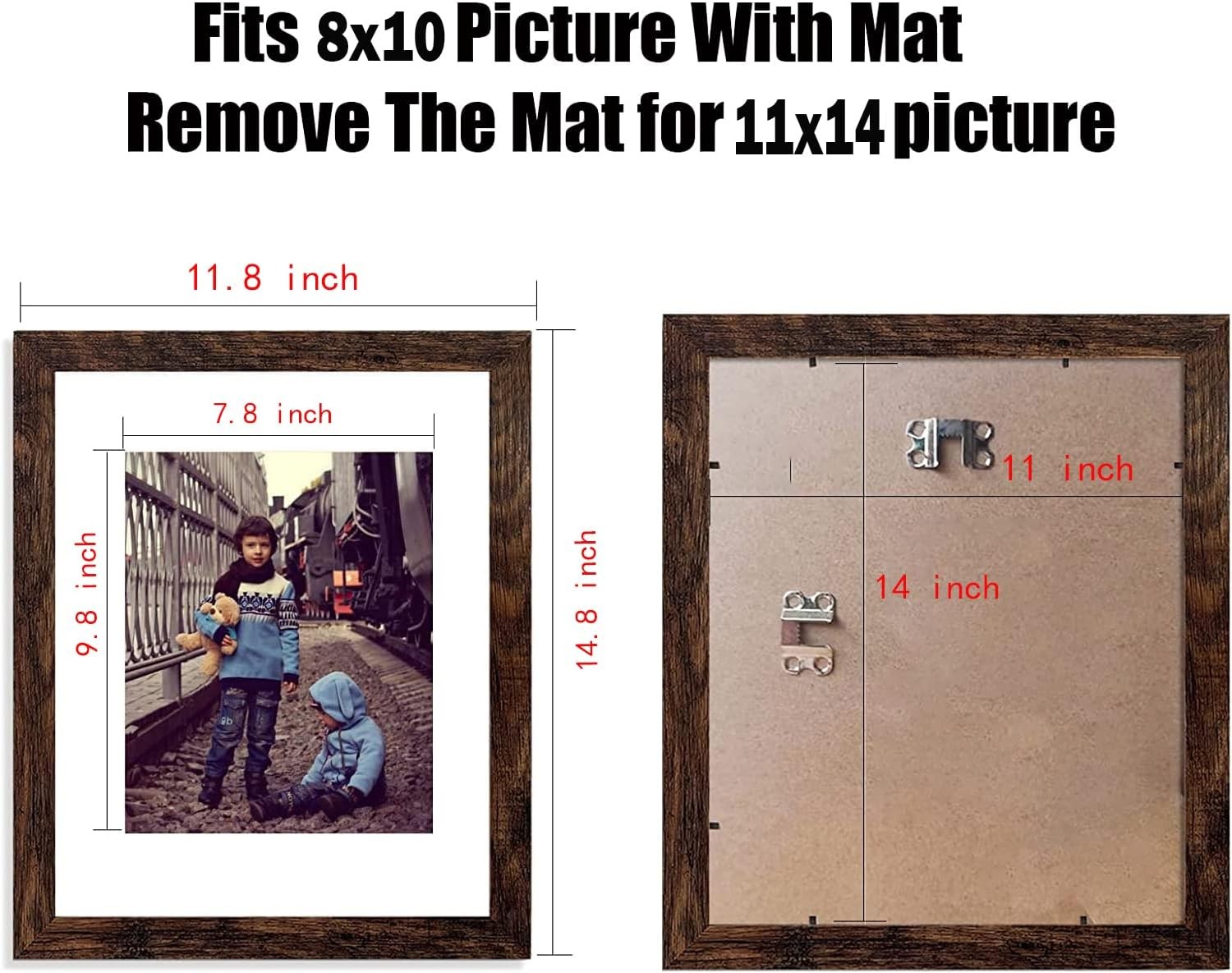 11x14 Picture Frame Rustic Brown Wood Set of 11X14-6PCS, gallery