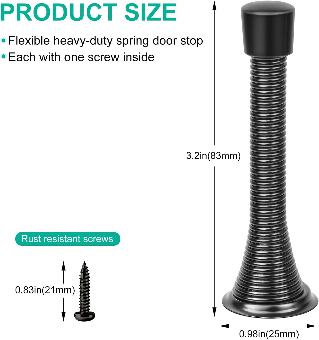 Spring Door Stop Wall Mount Heavy Duty Rubber Bumper Tip Black 6 Pack gallery