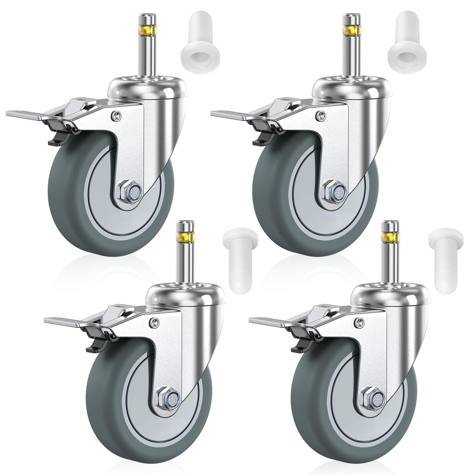 Stem Caster Wheels 3 inch Casters Set of 4, 7/16-Inch Stem Diameter Swivel Casto gallery