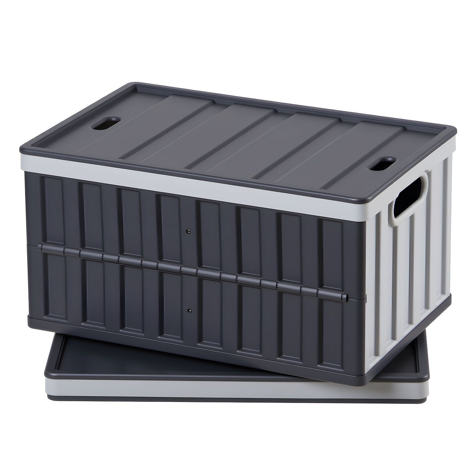 65L Folding PP Storage Bins 2-Pack 84lb Capacity Stackable Lids gallery