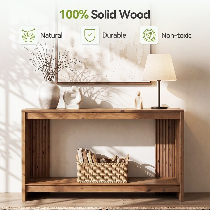63"Solid Wood Rectangula Sofa Console Table w/ 2-Tier Storage Shelf for Entryway gallery