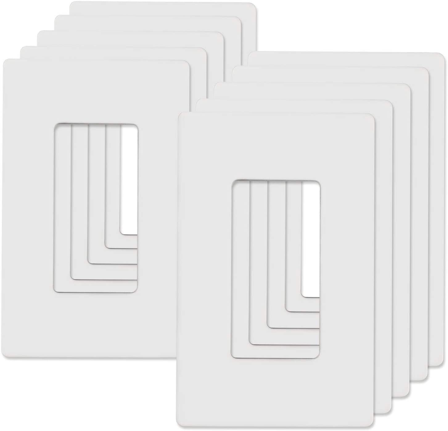 Screwless Wall Plate Decor 1 Gang for Outlet Switch Dimmer GFCi White 10 Pack UL gallery