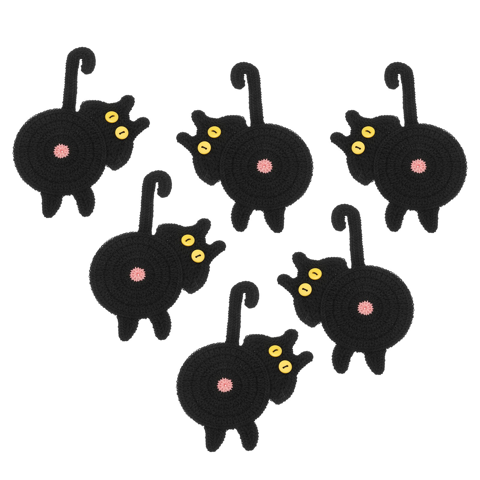 6PCS Cat Coasters, 15CM Cute Coasters Cat Butt Crochet, Black gallery