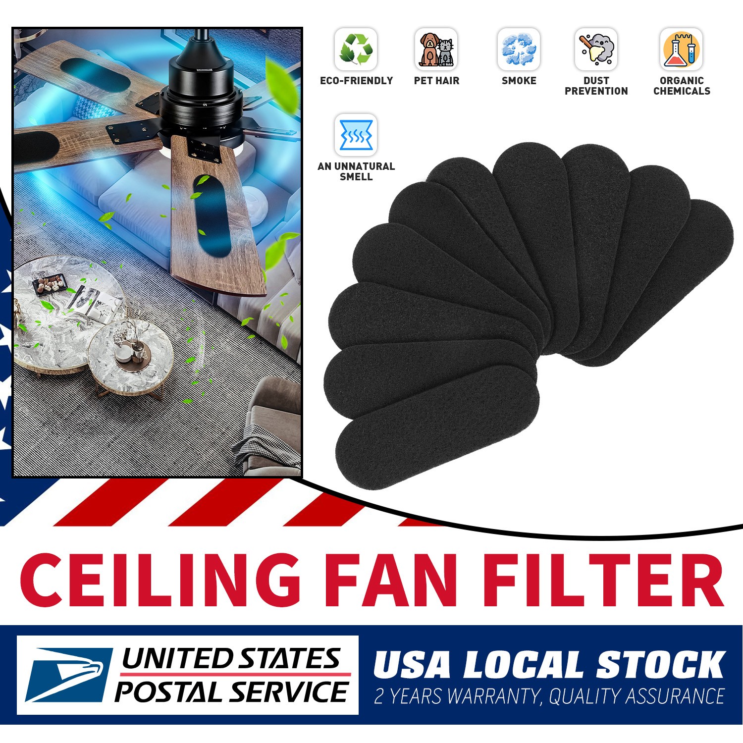 10Sheet 5MM Ceiling Fan Carbon Filters Activated Coconut Shell Pads Air Purifier gallery