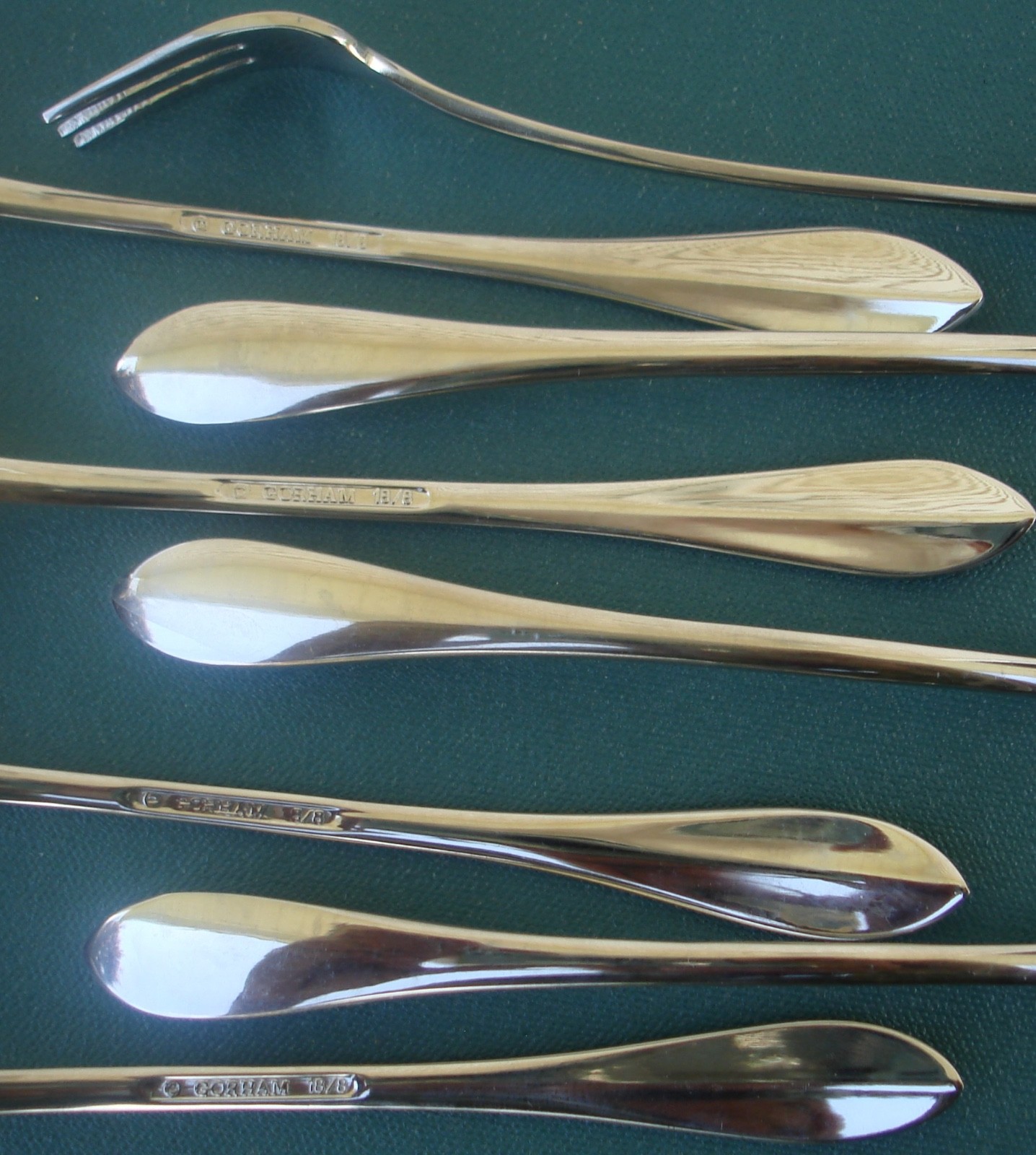 8 Gorham MEREDITH 5 1/2" Cocktail Forks 18/8 Stainless Back Handle Ridge China gallery