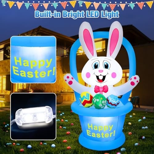 5 Ft Easter Inflatables Decorations - LED Light-Up Outdoor Decor for Garden Part gallery