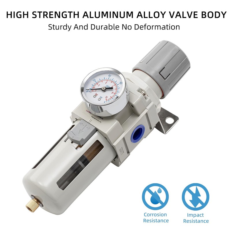 0-150 PSI Air Compressor Filter Regulator with 5 Micron Separator & Drain Combo gallery