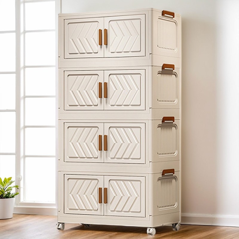 4 Tier Stackable Storage Bins with Lids Doors Wheels Storage Drawer (White) gallery