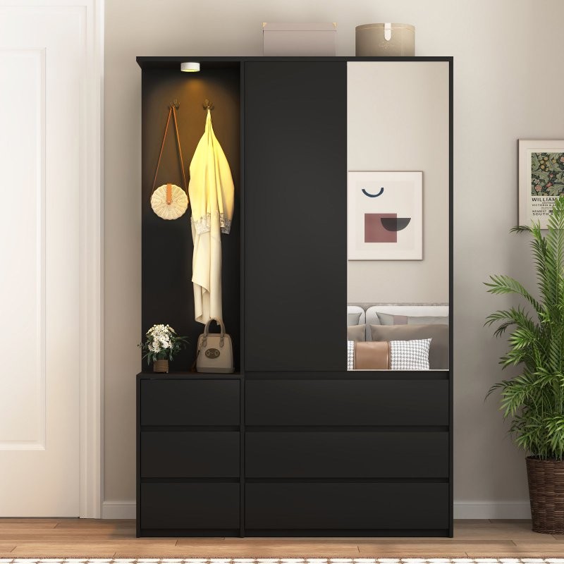Wardrobe Closet LED Lighting Cabinet W/ 2 Doors 6 Drawers Storage Shelves Mirror gallery
