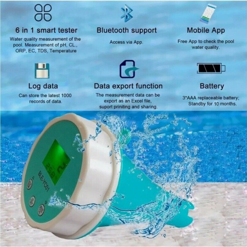 Smart Floating Swimming Pool Water Analyzer PH Chlorine EC TDS ORP TEMP Tester gallery