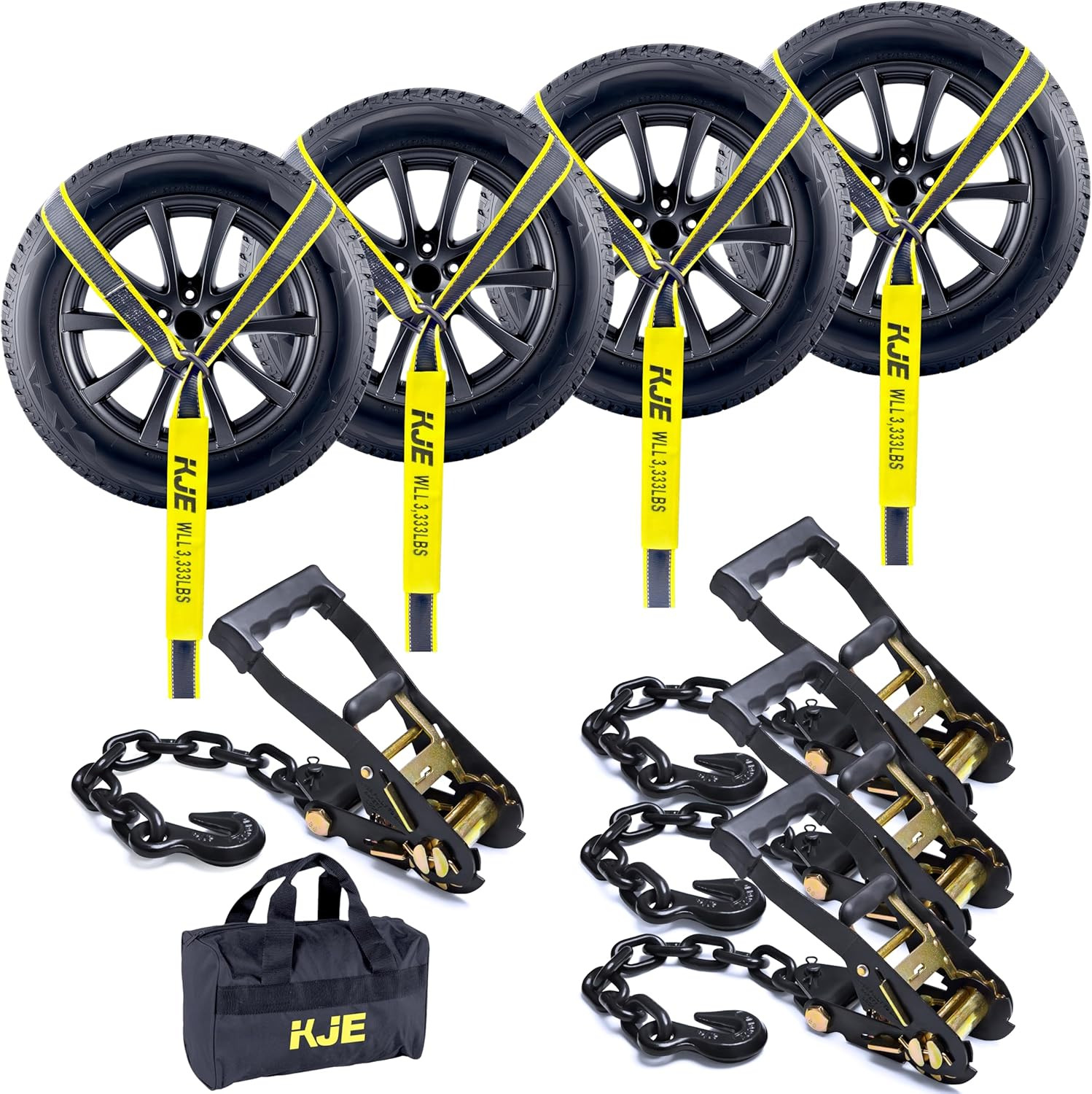 4 Pack Reflective Car Tie down Straps for Trailers - Tire Ratchet Strap with Cha gallery