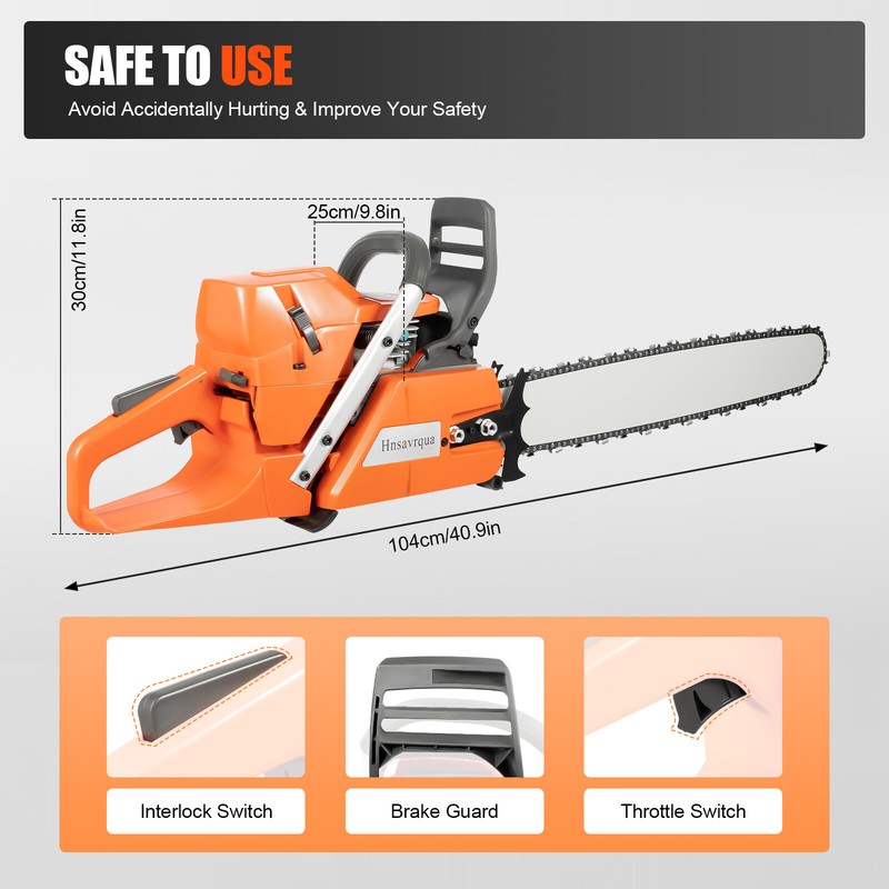 72cc Gas Powered Chainsaw with 24" Guide Bar Saw Chain 2-Stroke Engine Cut Wood gallery