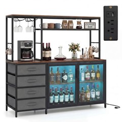 Sideboard Buffet Cabinet w/ LED Lights, 55″ Coffee Table w/ Power Outlets