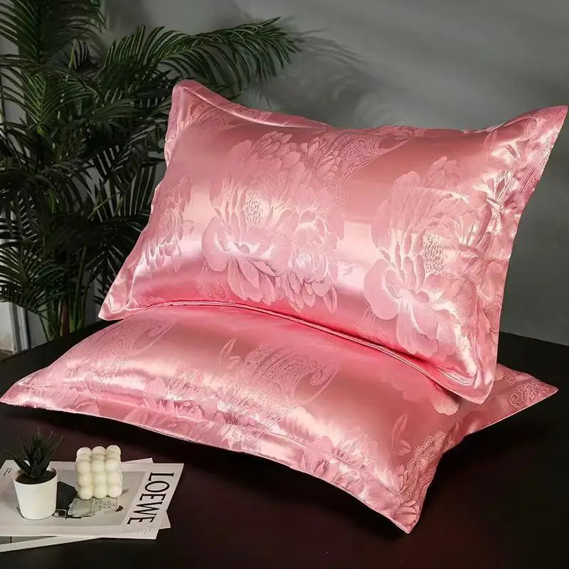 2PC Solid Silk Pillowcases Decorative Luxury Cushion Cover Envelope Style Hair S gallery