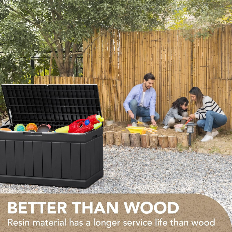 85 Gallon Deck Box Lockable Resin Outdoor Storage Box Waterproof Outdoor Contain gallery