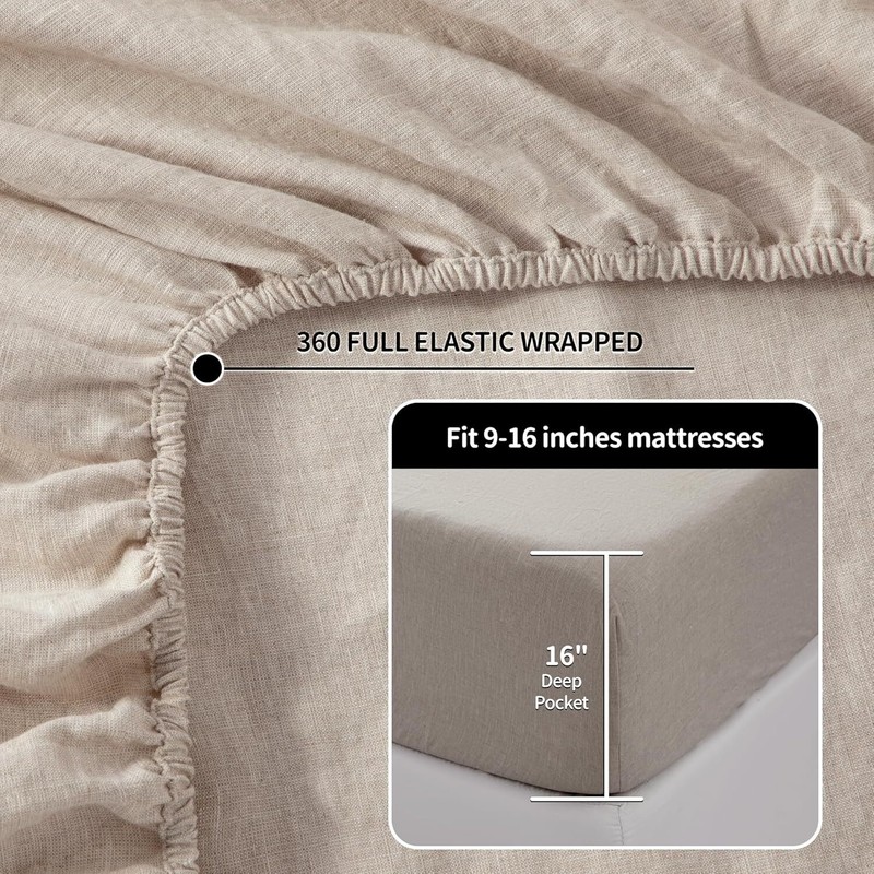 LBR02M 100% Linen Sheet Set Queen Size, Bed Sheets 4 Piece Sets gallery