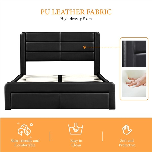 Upholstered Bed Frame with Storage Drawers and Built-In USB Ports/USB A&Type C gallery