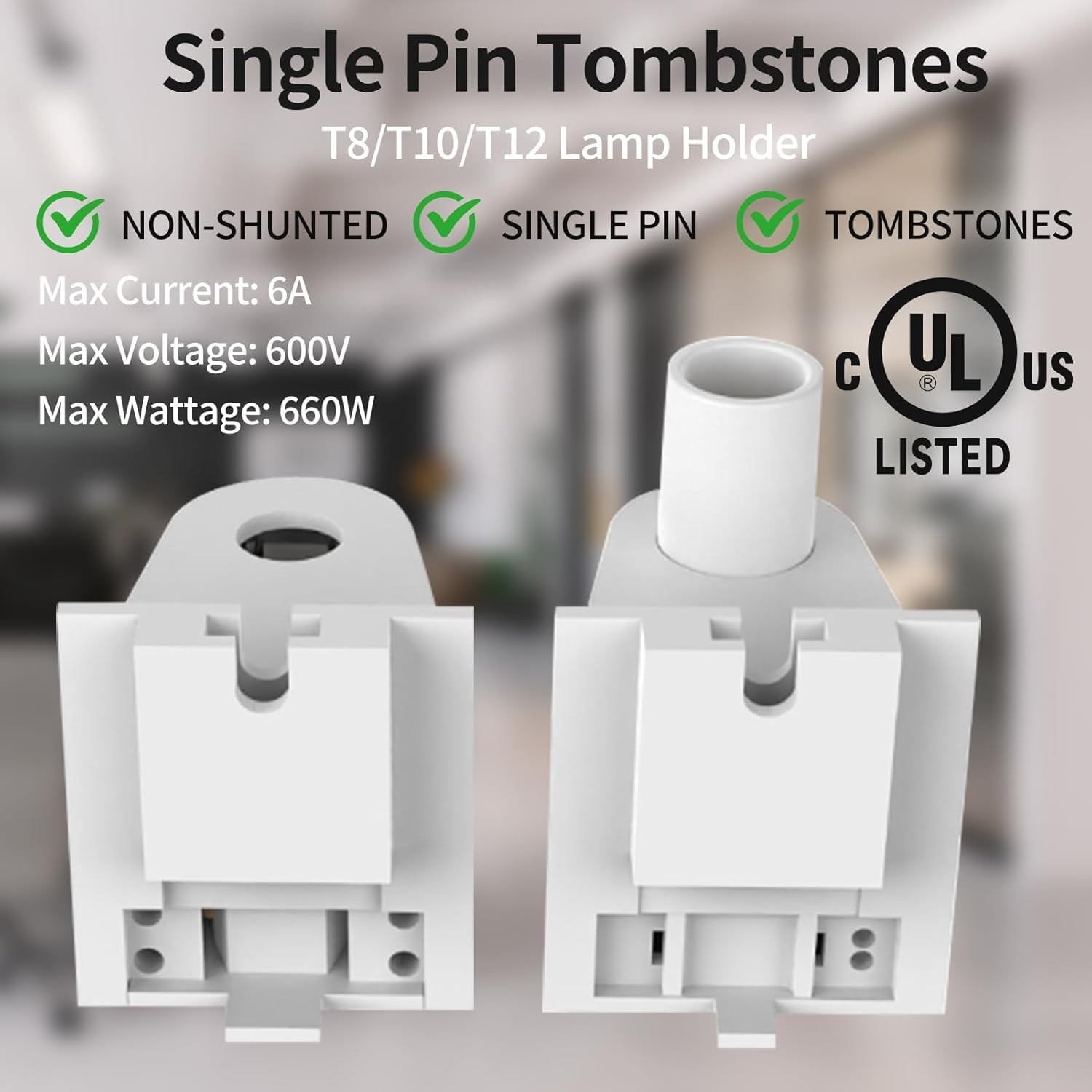 (4-Pairs) Single Pin FA8 Tombstone - Non-Shunted T8/T10/T12 LED Socket Lampho gallery