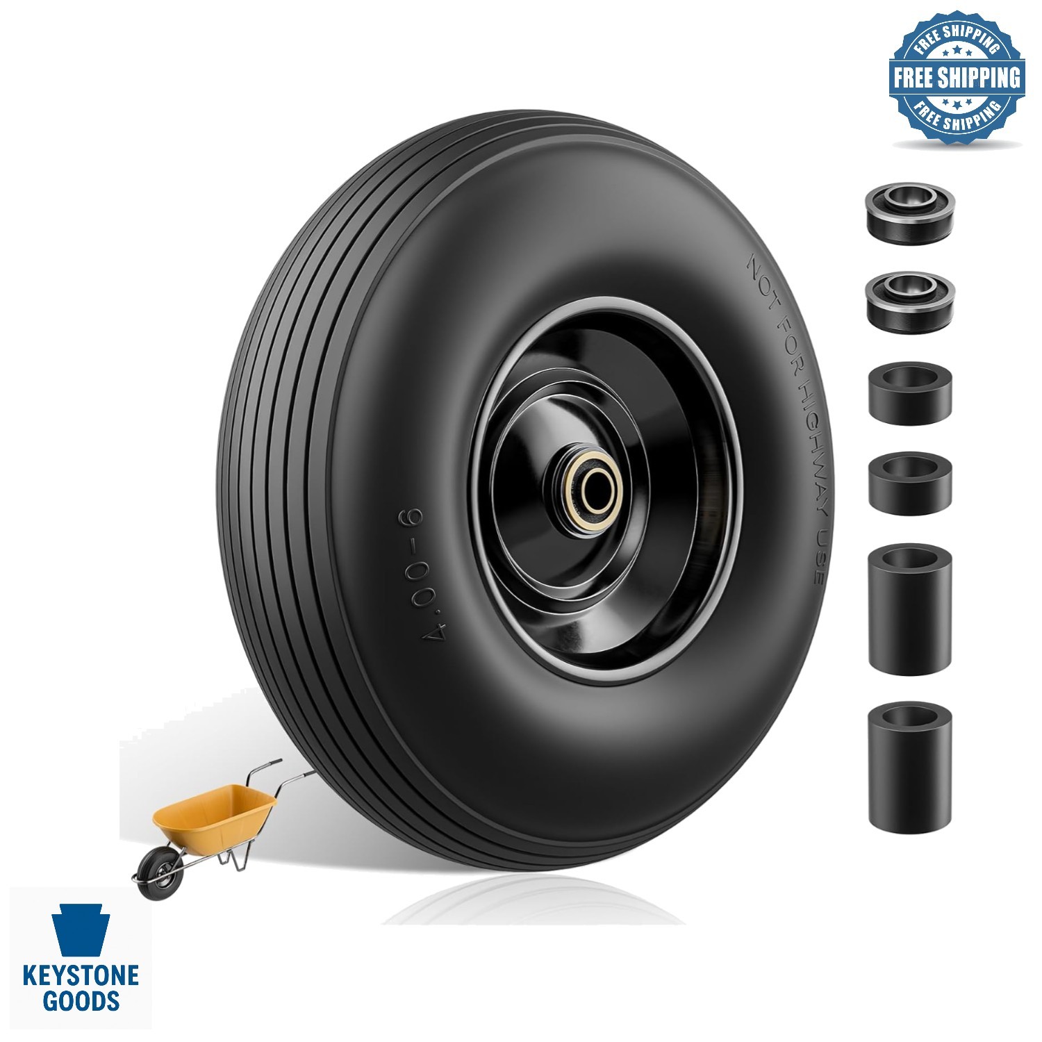 13-Inch Flat-Free Wheelbarrow Tire - Universal Fit, Puncture-Proof, Heavy Duty gallery